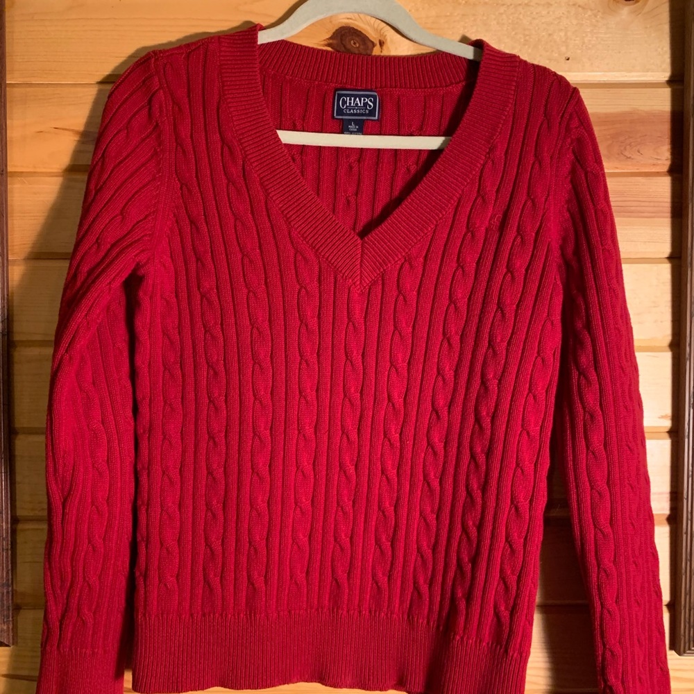 Red cable knit sweater